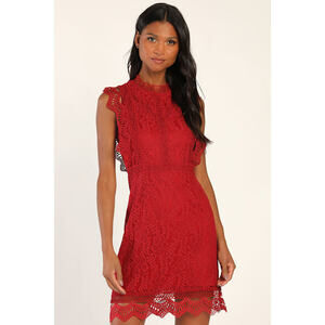 Lulus My Sweetheart Wine Red Lace Mini Dress - Size S